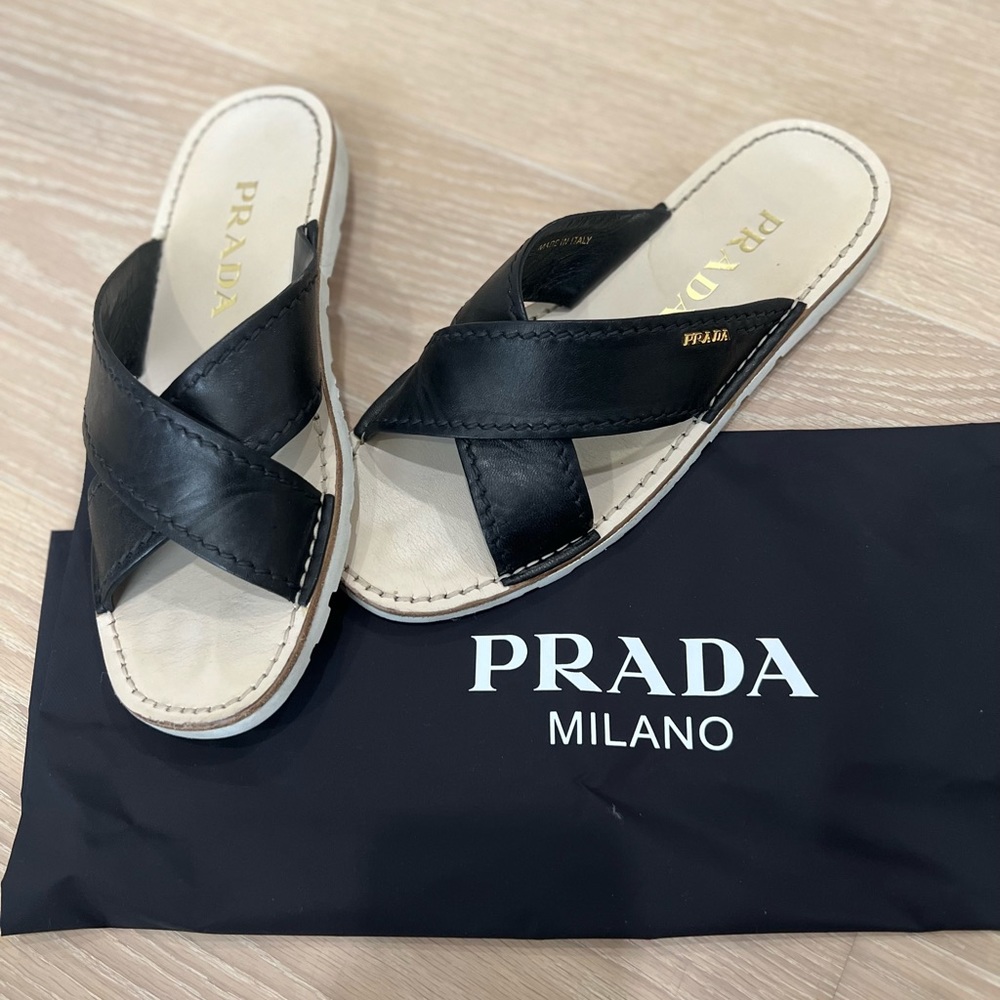 PRADA black crisscross sandals 38.5